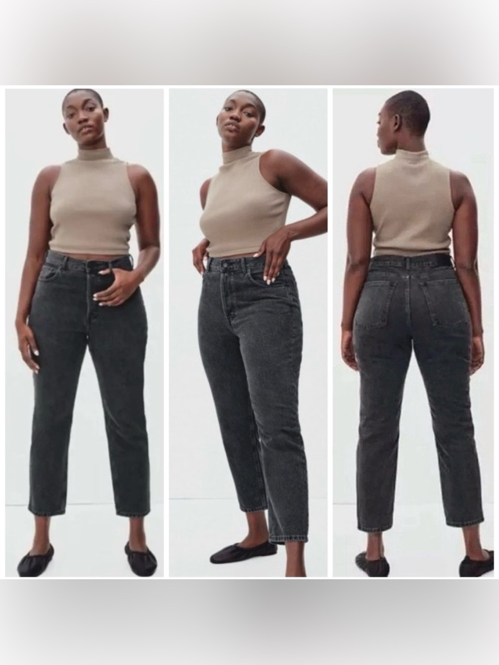 Everlane The Curvy 90's Cheeky Straight High Waist Jean Washed Black 29 Cropped